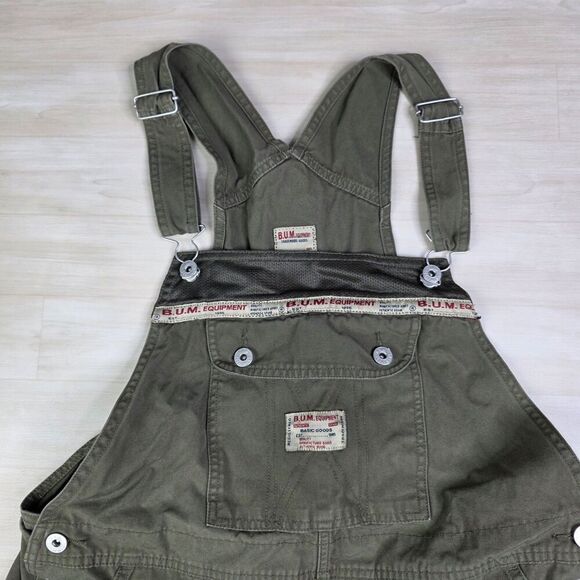 Vintage BUM Equipment Shortalls Womens Size XL Green 90s Y2K Bib Overalls Shorts - Picture 5 of 11